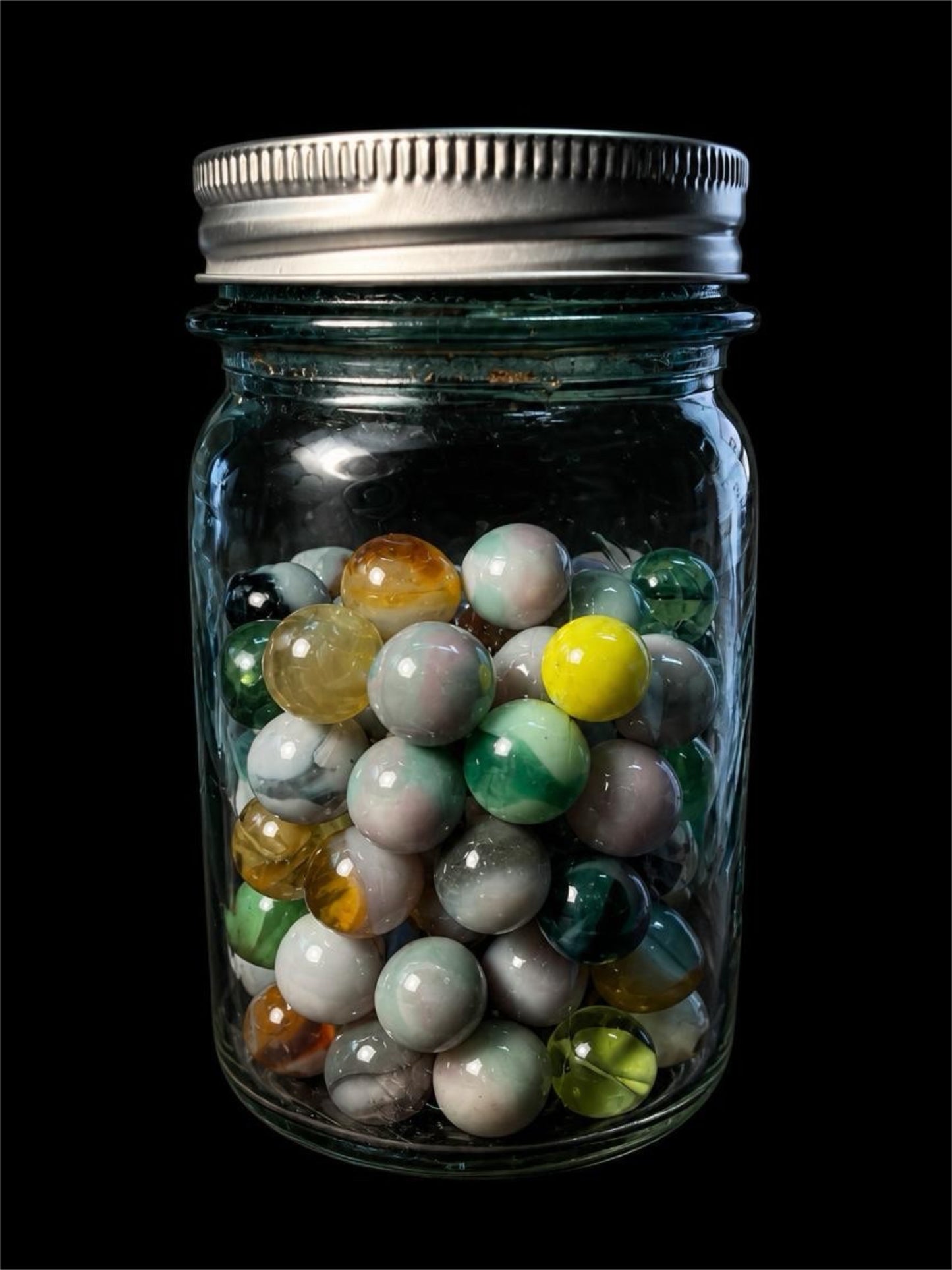 JAR OF VINTAGE URANIUM MARBLES
