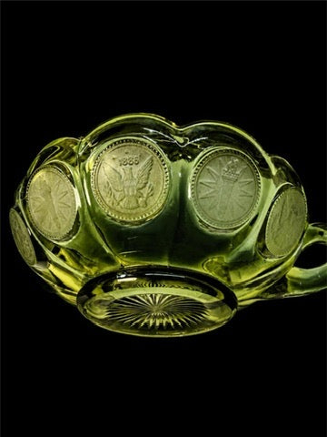 PAIR OF FOSTORIA COIN GLASS NAPPY BOWLS.