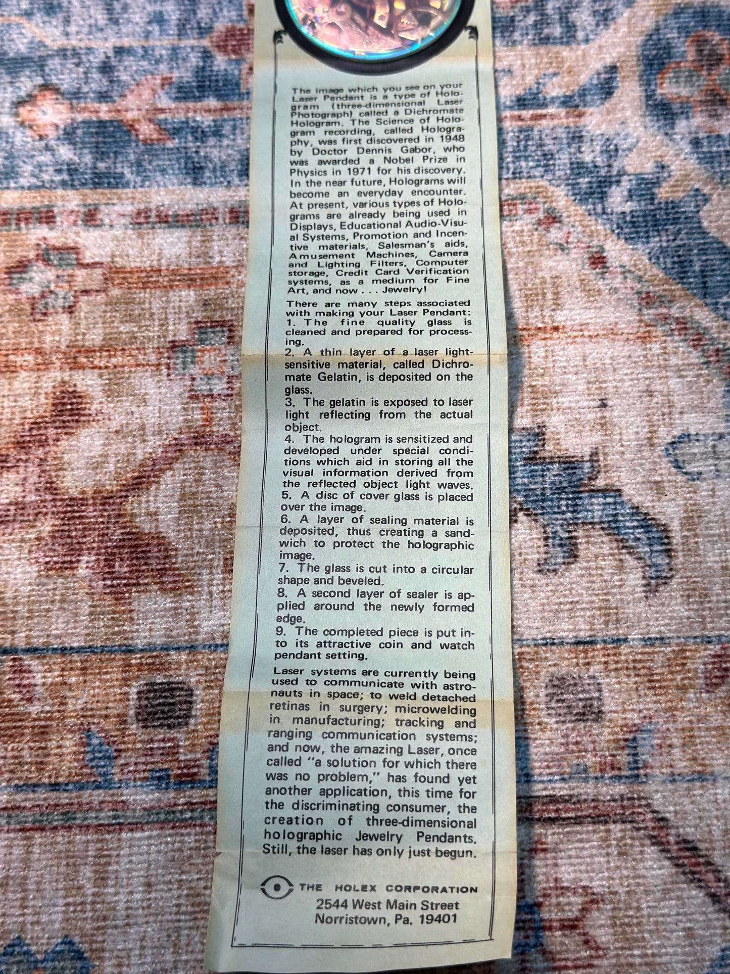 VINTAGE DICHROMATE HOLOGRAM LASER PENDANT