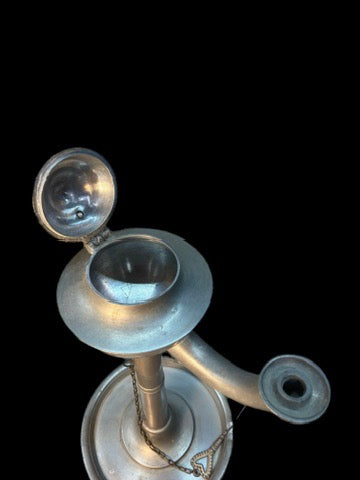 1800'S PEWTER WHALE OIL OR LARD LAMP