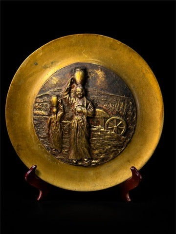 VINTAGE ASIAN BRASS WALL CHARGER-WATER POT