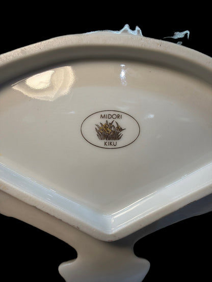 VINTAGE JAPANESE MIDORI KIKU PORCELAIN FAN DISH