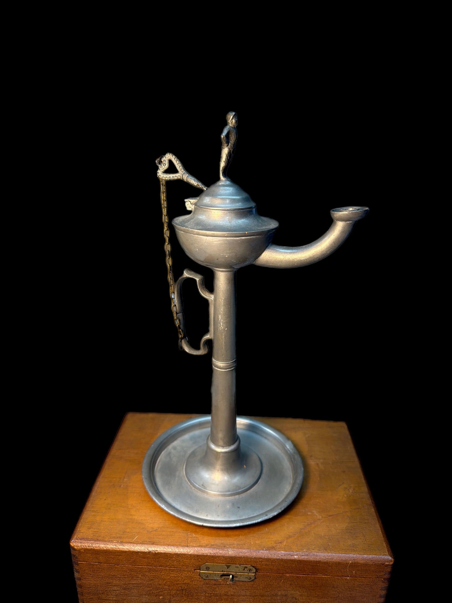 1800'S PEWTER WHALE OIL OR LARD LAMP