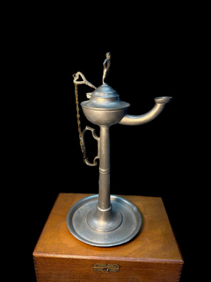 1800'S PEWTER WHALE OIL OR LARD LAMP
