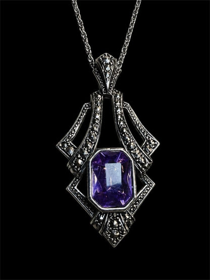 AVON AMETHYST COLORED STONE IN SILVER NECKLACE