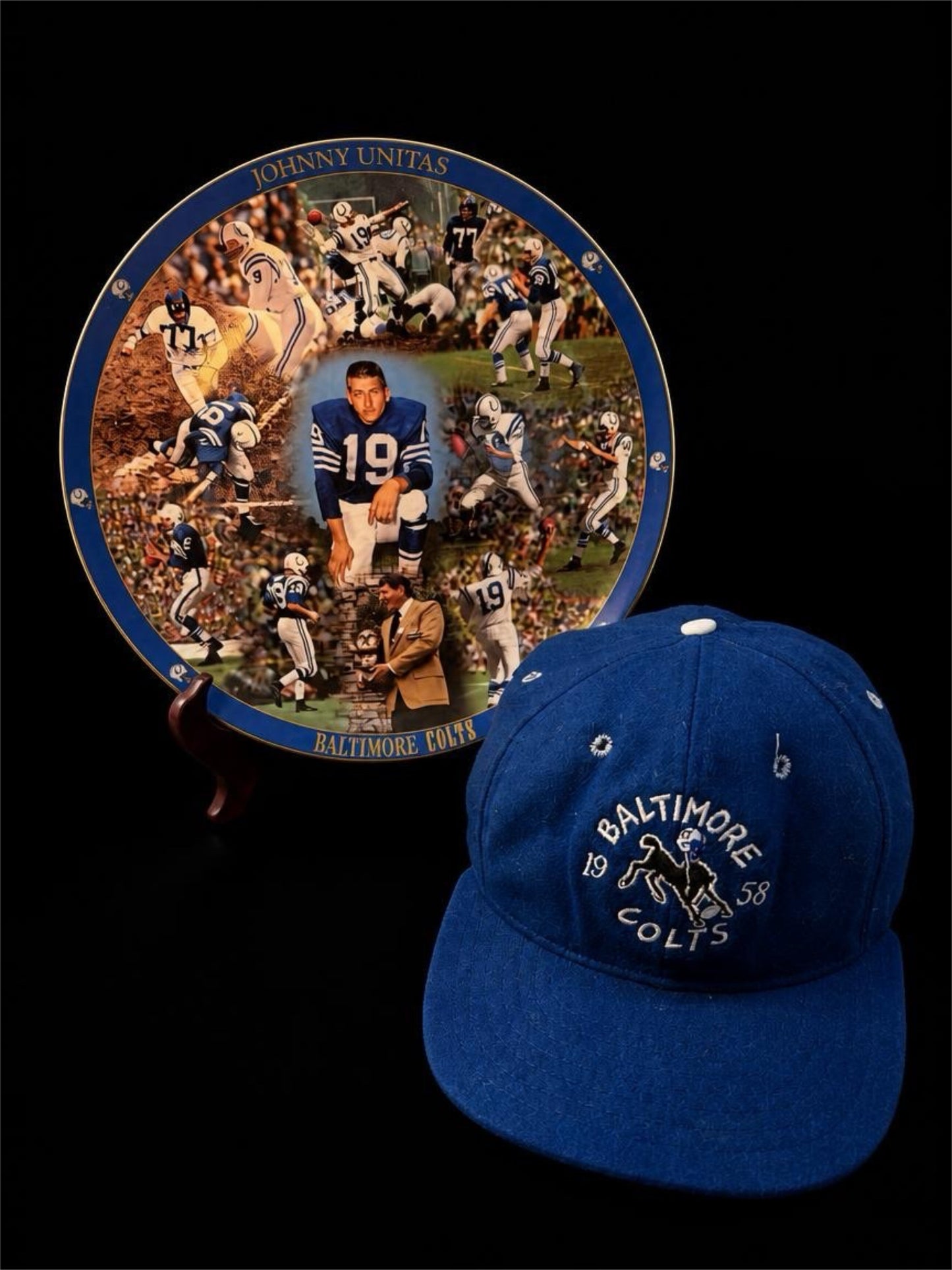 JOHNNY UNITAS BALTIMORE COLTS TRIBUTE PLATE & HAT