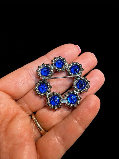 VINTAGE STERLING BLUE GLASS BROOCH