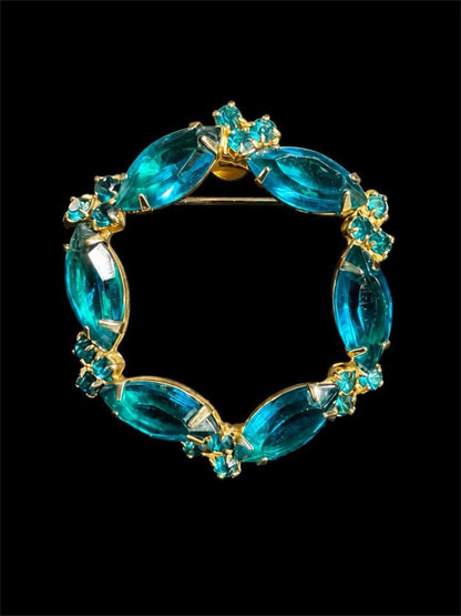 VINTAGE BLUE RHINESTONE BROOCH