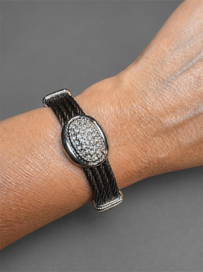 MAGNETIC BLACK & SILVER CABLE PAVE' BRACELET