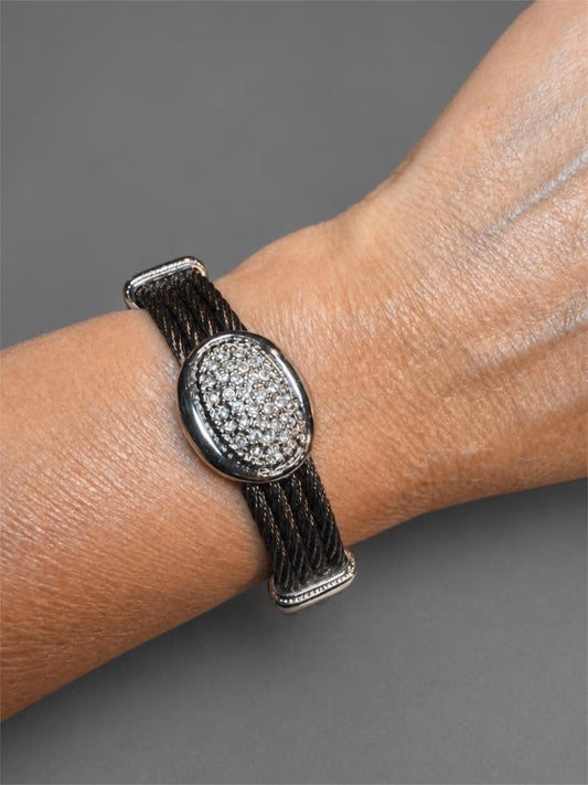 MAGNETIC BLACK & SILVER CABLE PAVE' BRACELET