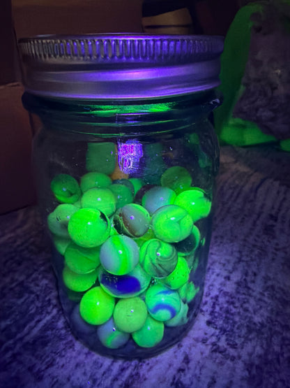 JAR OF VINTAGE URANIUM MARBLES