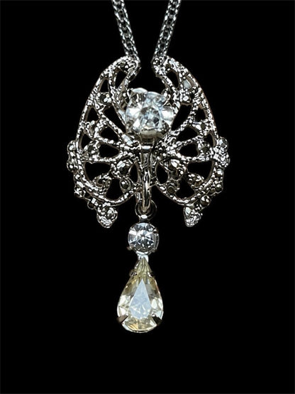 RHINESTONE & SILVER NECKLACE W/ EARRINGS SET