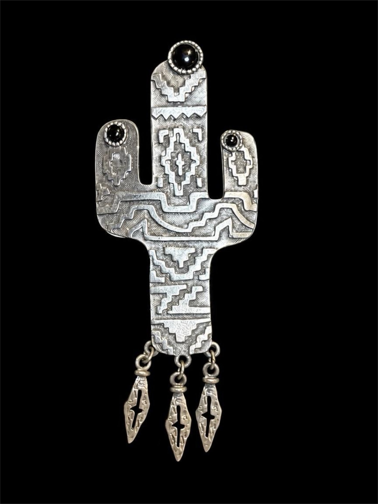 VINTAGE JJ CACTUS PEWTER BROOCH