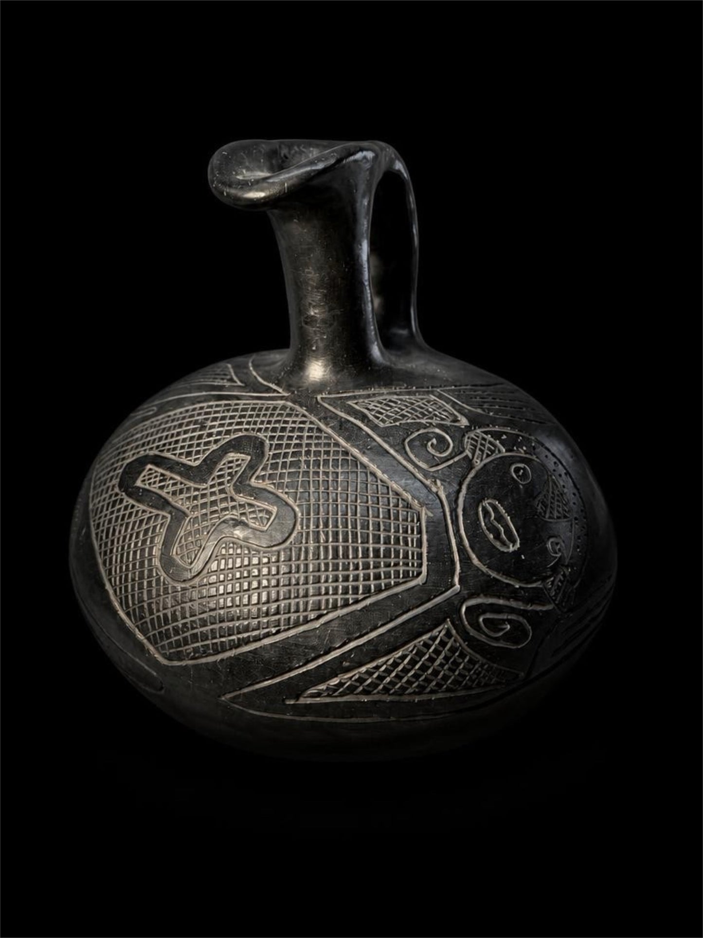CHIMU BLACKWARE STIRRUP SPOUT VESSEL