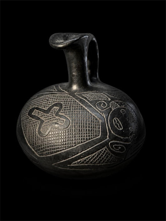 CHIMU BLACKWARE STIRRUP SPOUT VESSEL