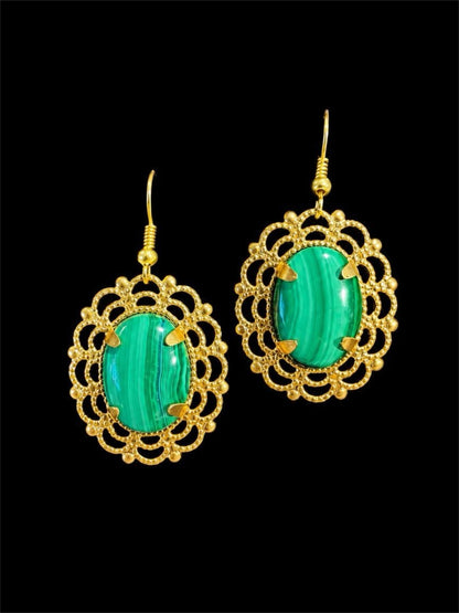 GREEN GLASS CABOCHON EARRINGS