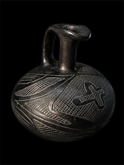 CHIMU BLACKWARE STIRRUP SPOUT VESSEL
