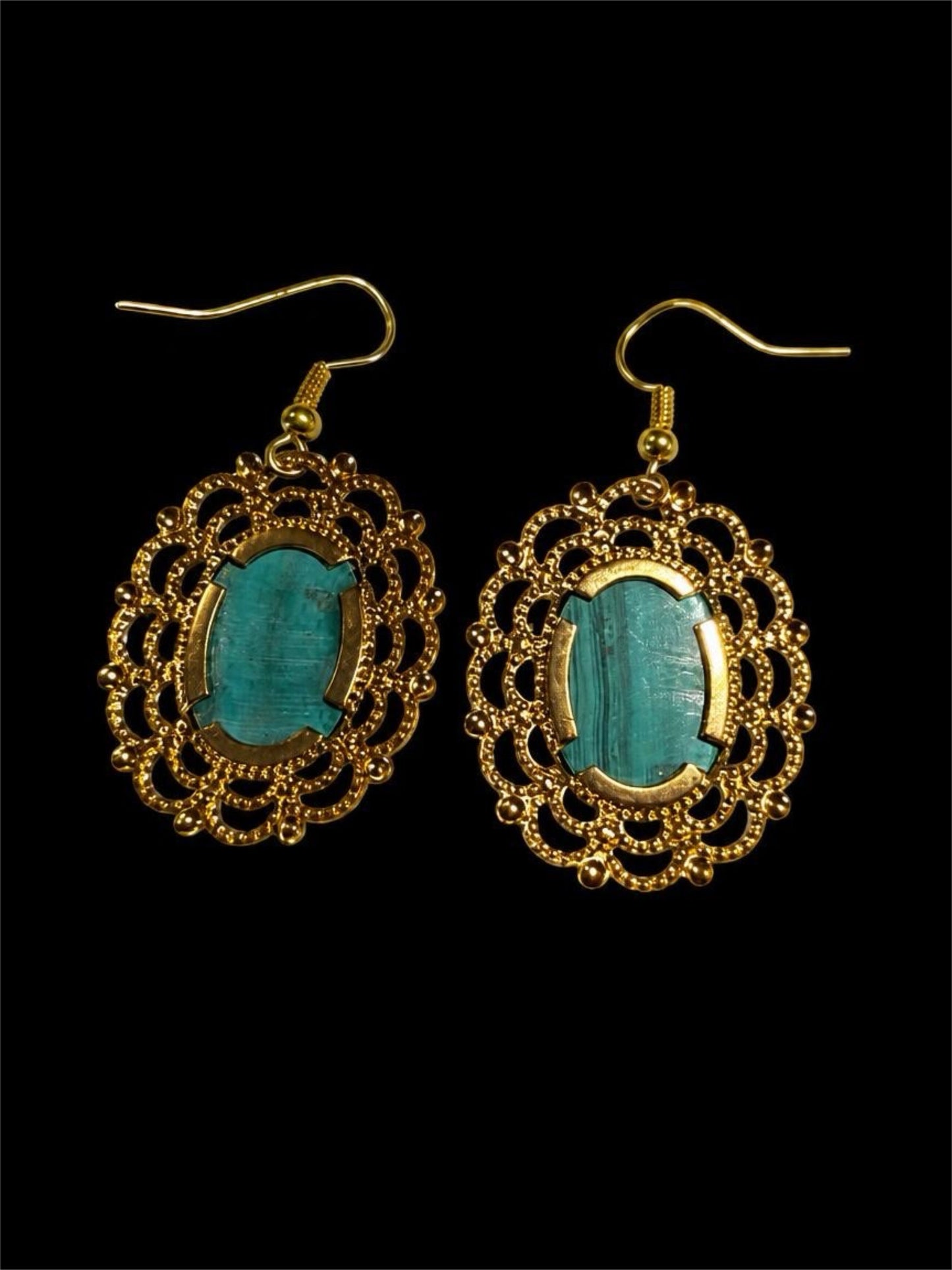 GREEN GLASS CABOCHON EARRINGS
