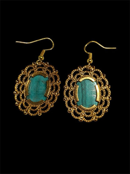 GREEN GLASS CABOCHON EARRINGS