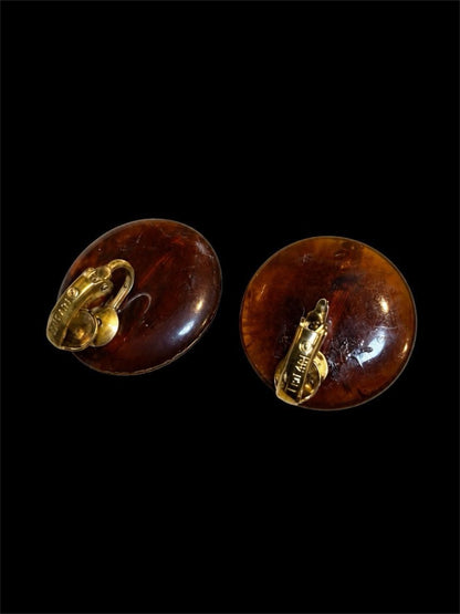VINTAGE CROWN TRIFARI ROOTBEER & GOLD COLORED EARRINGS