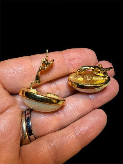 TRIFARI LARGE PEARL CABOCHON EARRINGS
