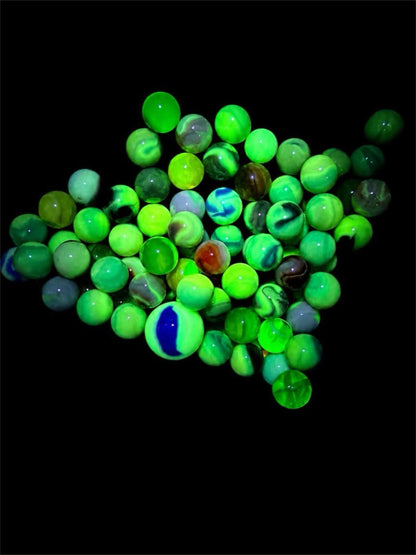 JAR OF VINTAGE URANIUM MARBLES
