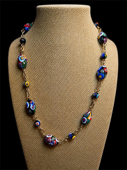 MILLEFIORI GLASS BEADED NECKLACE