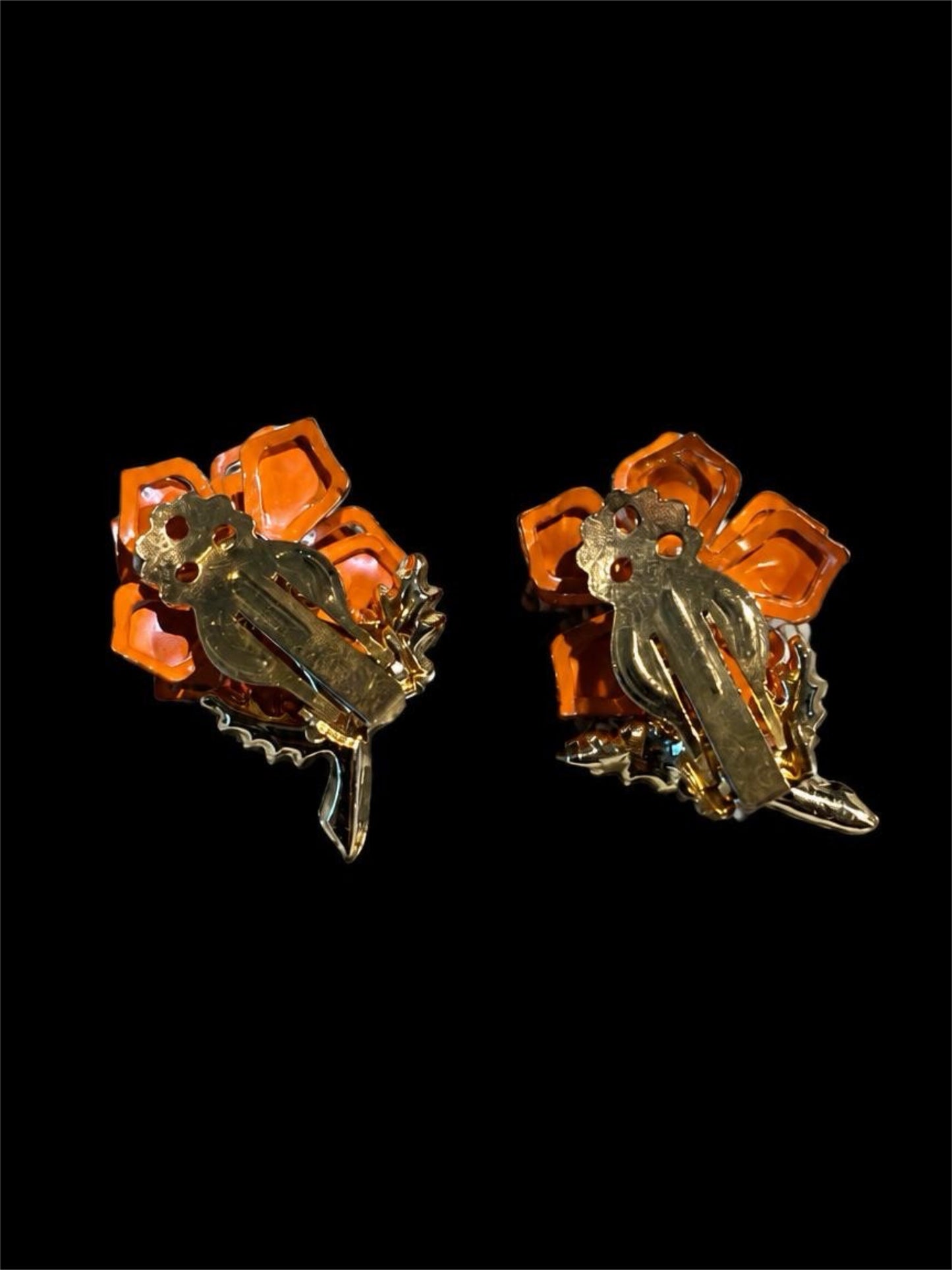 VINTAGE ORANGE FLORAL  EARRINGS