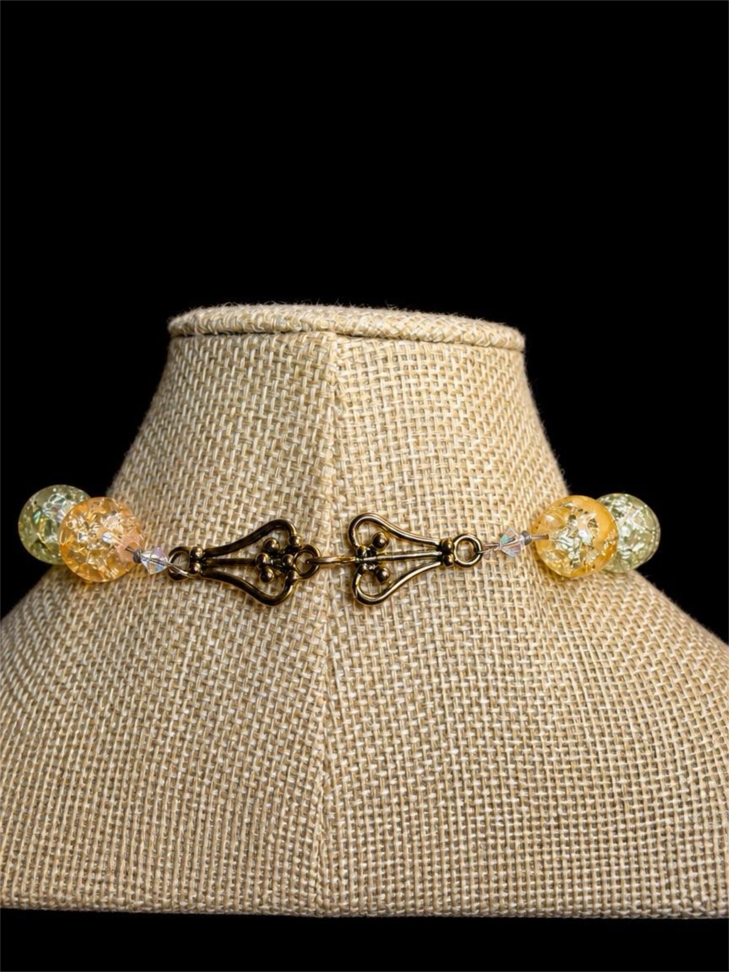 MULTI COLORED CRACKED GLASS BEADED NECKLACE & BRACELET SET