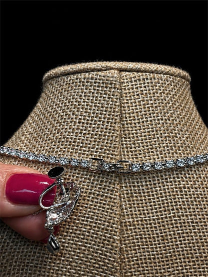 RHINESTONE & SILVER NECKLACE W/ EARRINGS SET
