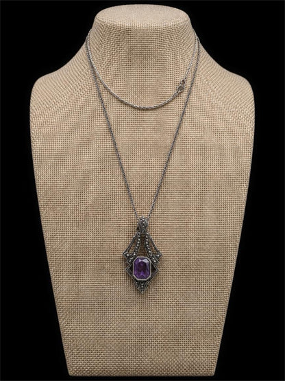 AVON AMETHYST COLORED STONE IN SILVER NECKLACE