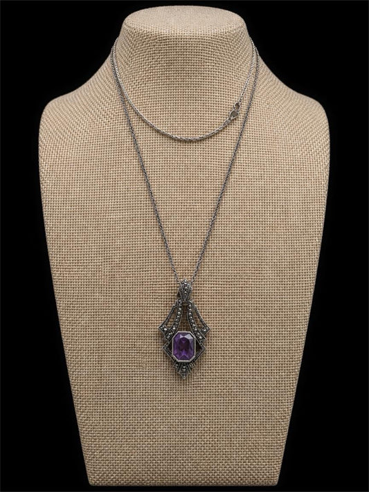 AVON AMETHYST COLORED STONE IN SILVER NECKLACE