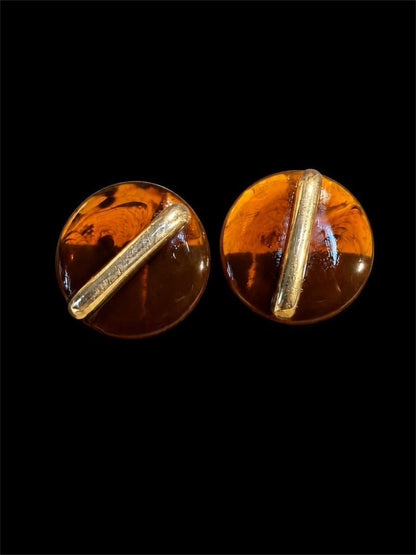 VINTAGE CROWN TRIFARI ROOTBEER & GOLD COLORED EARRINGS