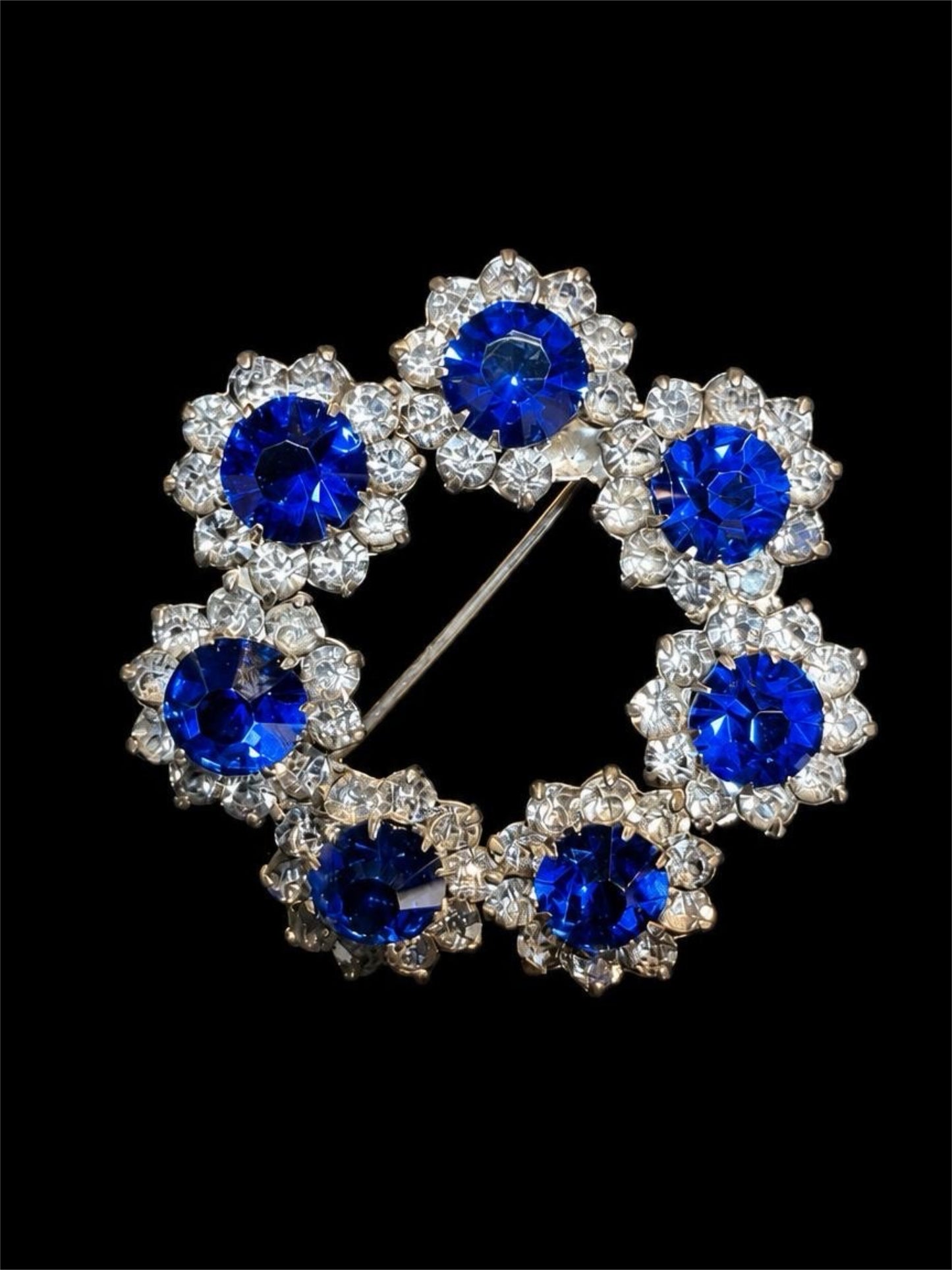 VINTAGE STERLING BLUE GLASS BROOCH