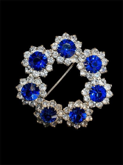 VINTAGE STERLING BLUE GLASS BROOCH