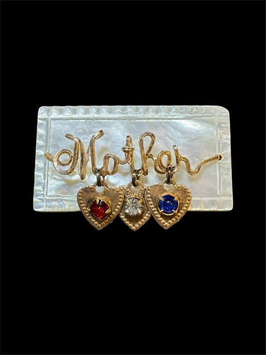 VINTAGE MOTHER OF PEARL & RHINESTONE MOTHERS BROOCH