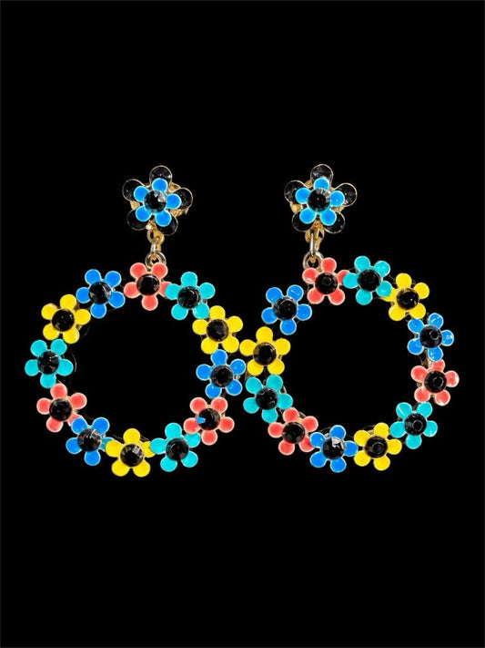 VINTAGE MULTI COLORED FLORAL EARRINGS
