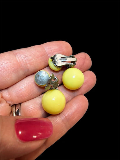 VINTAGE JAPANESE YELLOW GLASS EARRINGS