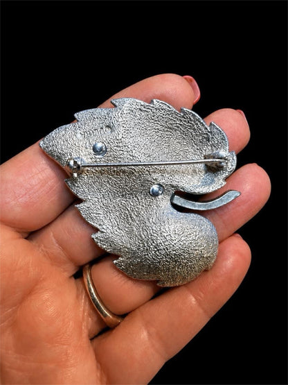 VINTAGE ULTRA BLUE ENAMEL LEAF BROOCH