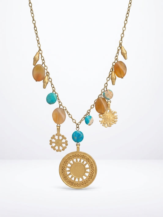CHAMAN BRUSHED GOLD CHARM NECKLACE