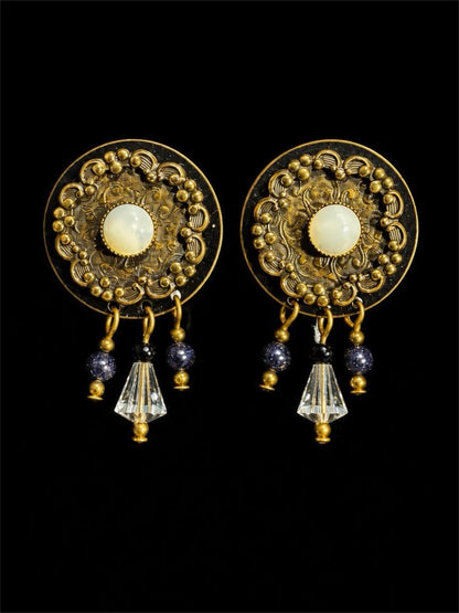 PEARL & BRONZE TONE DANGLE EARRINGS
