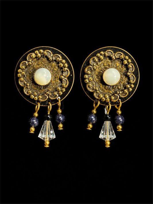 PEARL & BRONZE TONE DANGLE EARRINGS