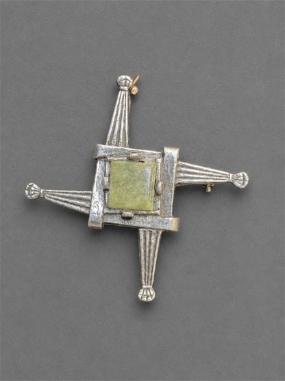 SOL D' OR ST. BRIGIDS CROSS, PEWTER & AGATE BROOCH OR PENDANT