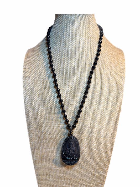 BLACK OBSIDIAN BUDDHA NECKLACE