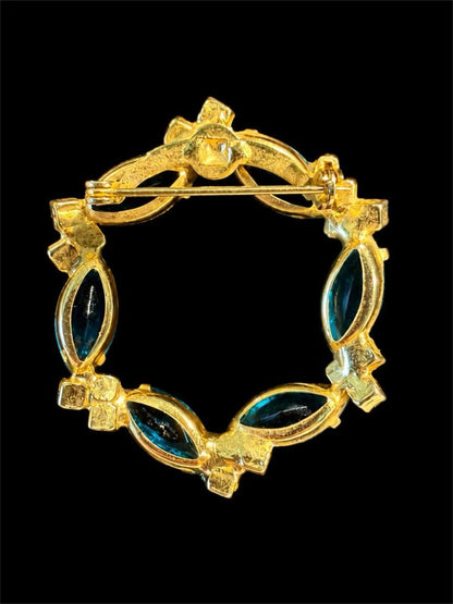 VINTAGE BLUE RHINESTONE BROOCH