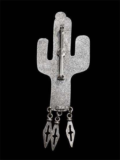 VINTAGE JJ CACTUS PEWTER BROOCH
