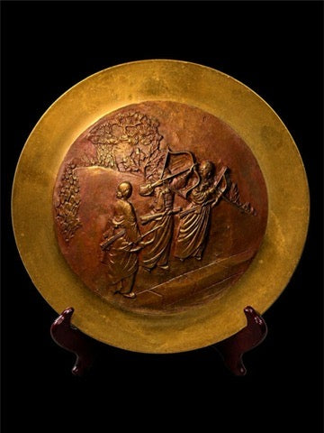VINTAGE ASAIN BRASS WALL CHARGER-FEMALE ARCHERS