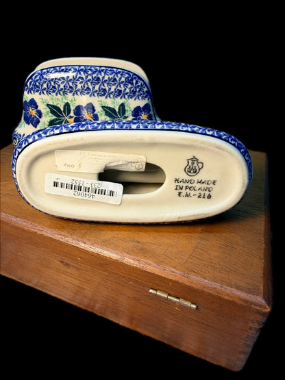 TWO BLUE ROSE POLISH POTTERY NAPKIN HOLDERS