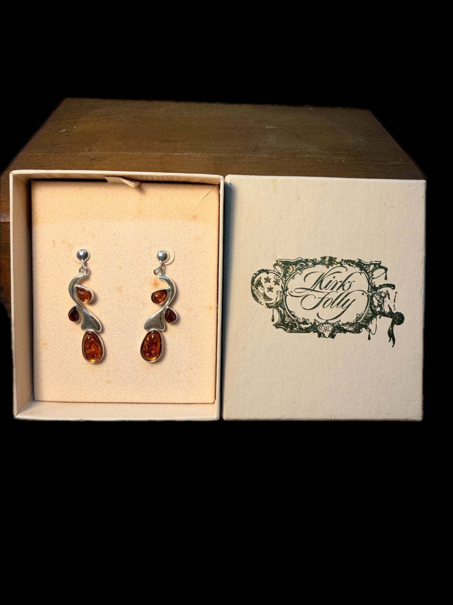 KIRKS FOLLY STERLING SILVER AND HONEY AMBER PIERCED EARRINGS