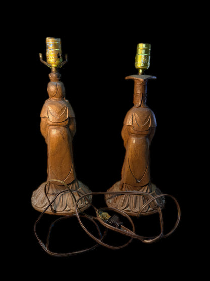 VINTAGE ASIAN THEMED HAND CARVED WOOD LAMPS